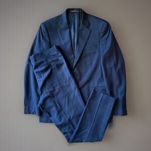 Peter Millar Suit 40R Blue Plaid Wool Blazer & Pants Designer New York Party